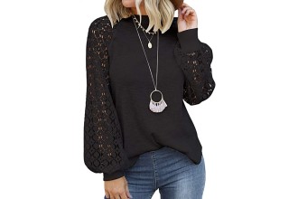 MIHOLL Women's Long Sleeve Tops Lace Casual Loose Blouses T Shirts